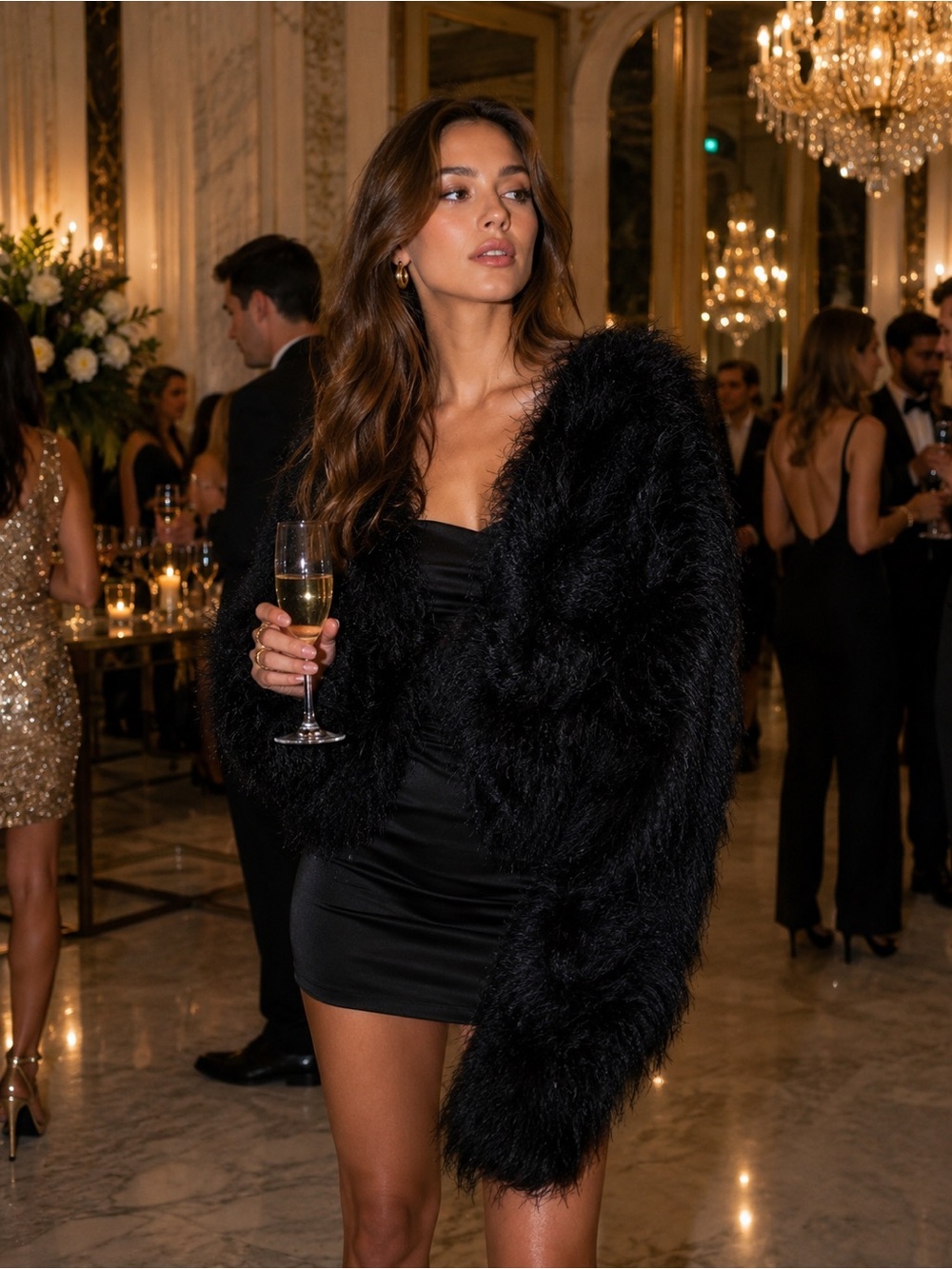 Zara Black Faux light Fur Coat